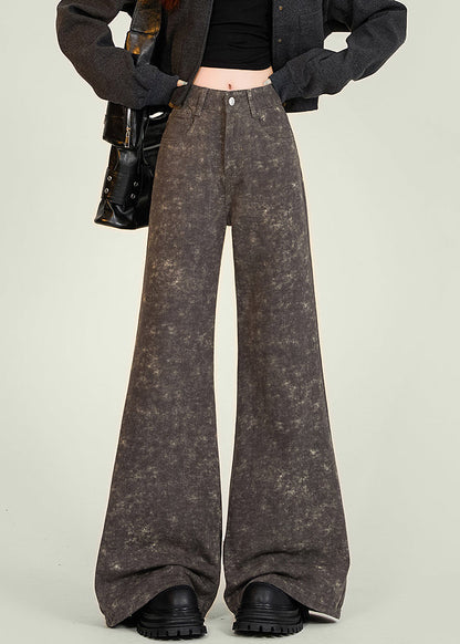 Italian Tie Dye Pockets High Waist Denim Flared Trousers Spring