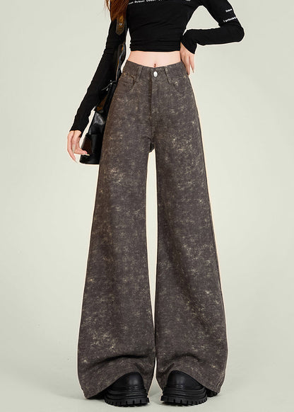 Italian Tie Dye Pockets High Waist Denim Flared Trousers Spring