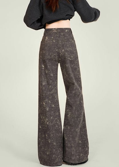 Italian Tie Dye Pockets High Waist Denim Flared Trousers Spring