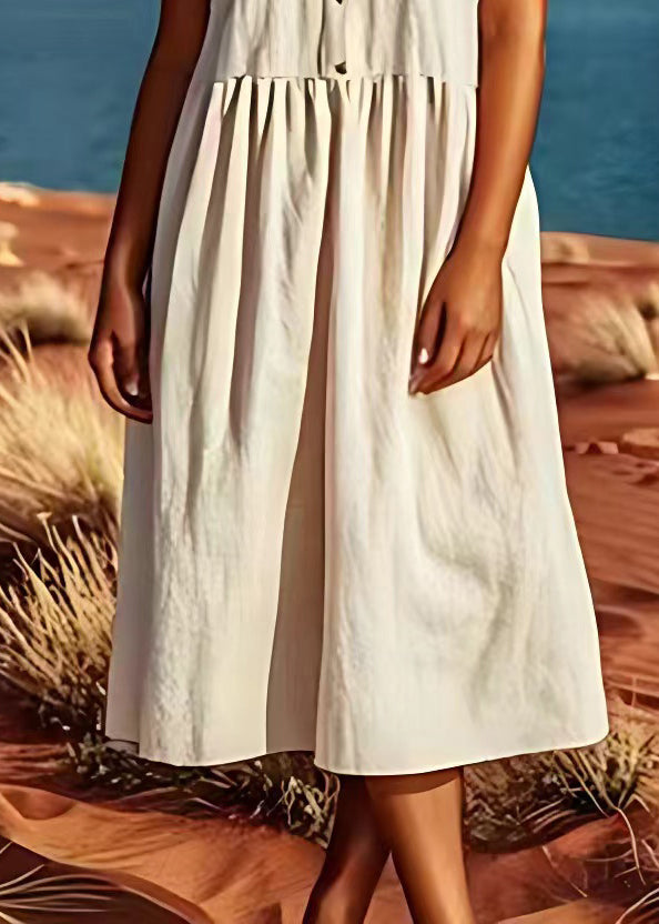 Italian V Neck Linen Spaghetti Strap Dresses Sleeveless