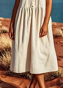 Italian V Neck Linen Spaghetti Strap Dresses Sleeveless