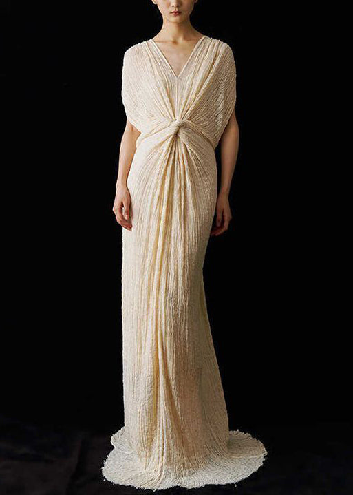 Italian V Neck Wrinkled Lace Up Ankle Dress Summer