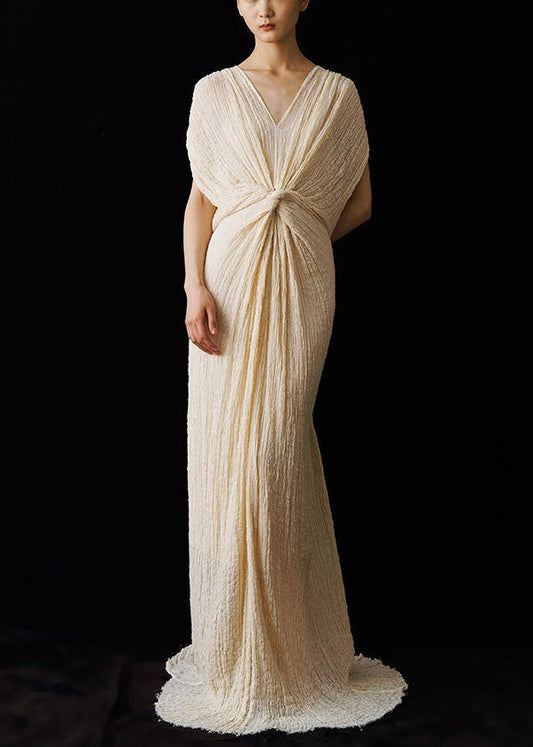 Italian V Neck Wrinkled Lace Up Ankle Dress Summer