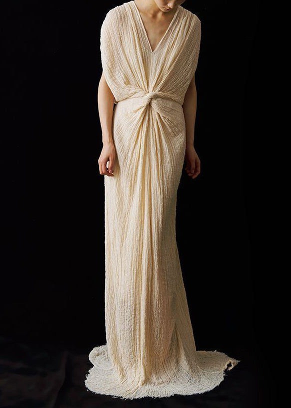 Italian V Neck Wrinkled Lace Up Ankle Dress Summer