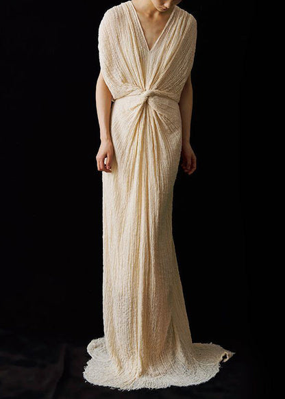 Italian V Neck Wrinkled Lace Up Ankle Dress Summer