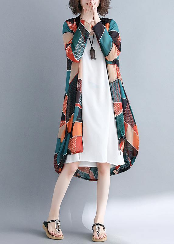 Italian V Neck Zippered Tunics For Women Catwalk Geometric Maxi Dress - SooLinen