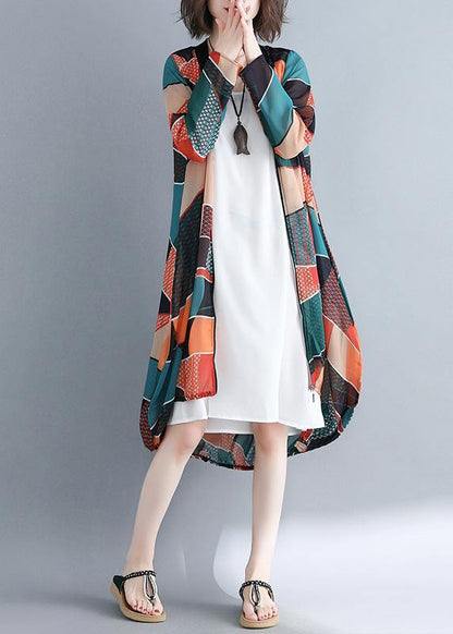 Italian V Neck Zippered Tunics For Women Catwalk Geometric Maxi Dress - SooLinen