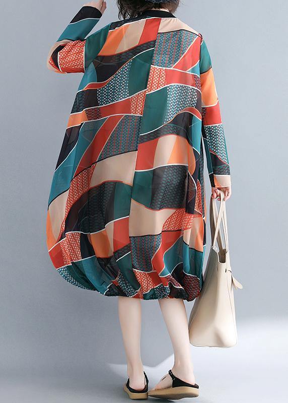 Italian V Neck Zippered Tunics For Women Catwalk Geometric Maxi Dress - SooLinen