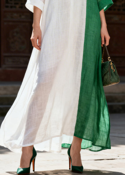 Italian White Asymmetrical Patchwork Chinese Button Cotton Dresses Summer