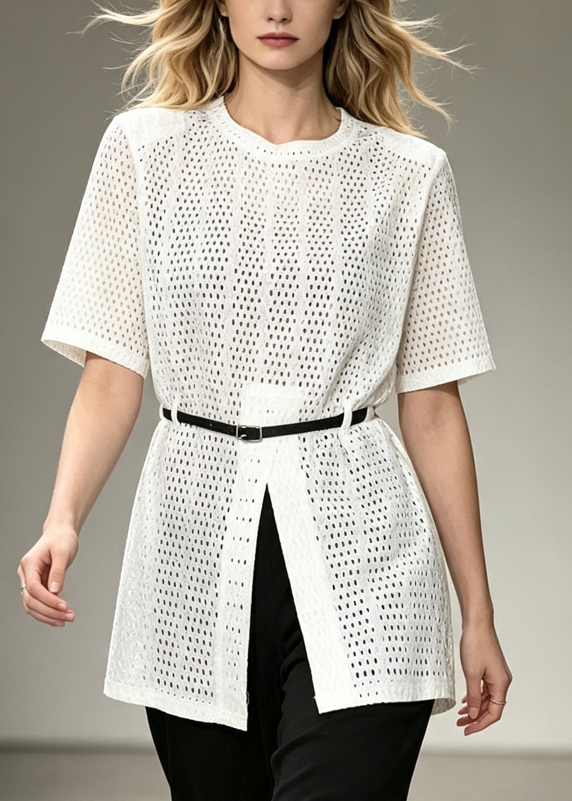 Italian White Hollow Out Side Open Cotton Tops Summer