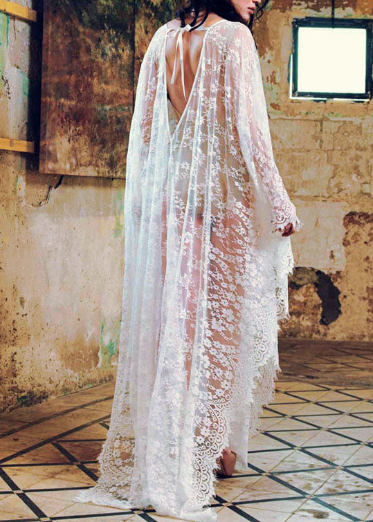 Italian White Lace Backless Beach Gown Summer Dresses