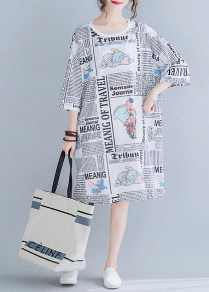 Italian White O-Neck Graphic Summer Vacation Dresses Half Sleeve - SooLinen