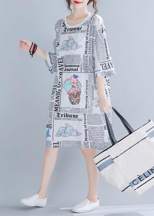 Italian White O-Neck Graphic Summer Vacation Dresses Half Sleeve - SooLinen