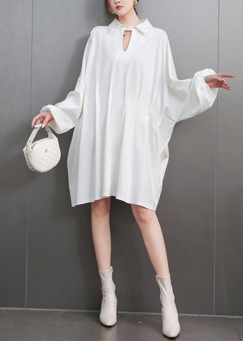 Italian White Oversized Mid Dress Batwing Sleeve