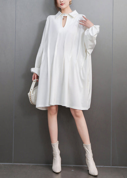 Italian White Oversized Mid Dress Batwing Sleeve