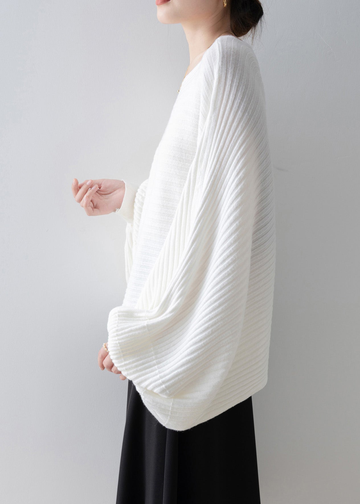 Italian White Slash Neck Knit Sweater Tops Batwing Sleeve