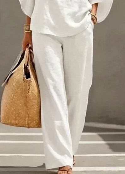 Italian White Stand Collar Cotton Two-Piece Set Fall