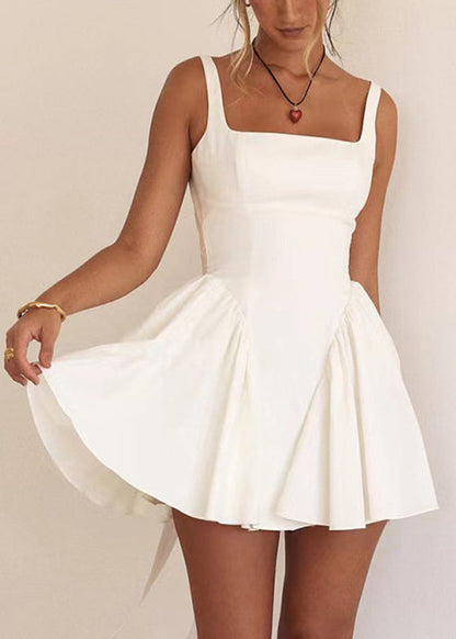 Italian White Tie Waist Bow Mid Spaghetti Strap Dress Sleeveless