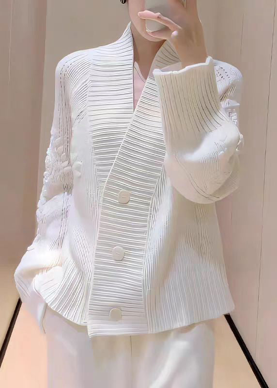 Italian White V Neck Floral Button Knit Cardigans Fall