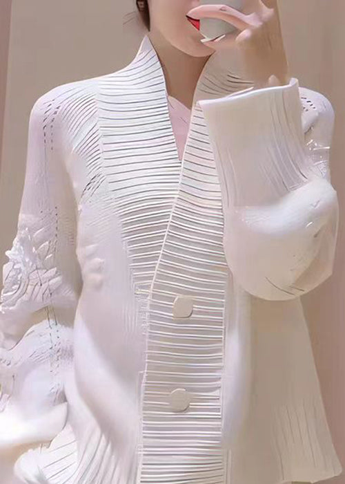 Italian White V Neck Floral Button Knit Cardigans Fall