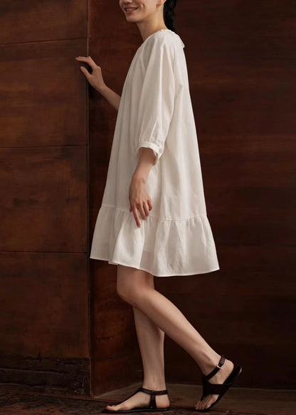 Italian White V Neck Lace Up Vacation Dress Summer