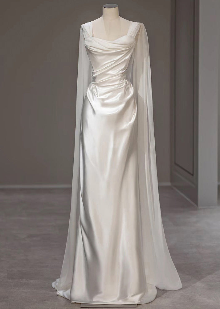 Italian White Wrinkled Solid Silk Party Dress Summer