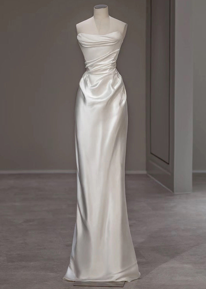 Italian White Wrinkled Solid Silk Party Dress Summer