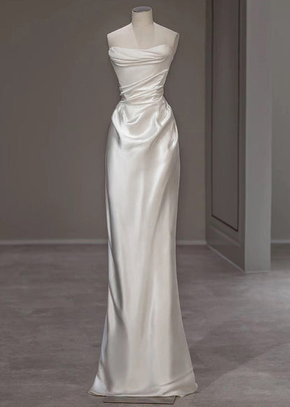 Italian White Wrinkled Solid Silk Party Dress Summer