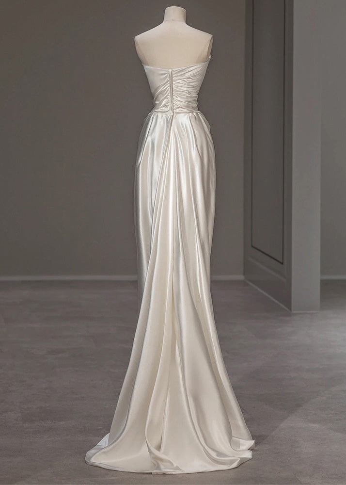 Italian White Wrinkled Solid Silk Party Dress Summer