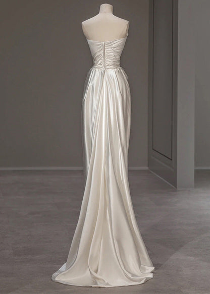 Italian White Wrinkled Solid Silk Party Dress Summer