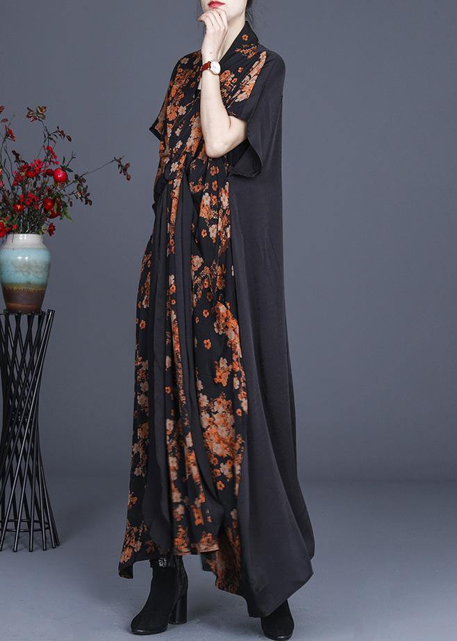 Italian Yellow Floral asymmetrical design Dress Summer - SooLinen