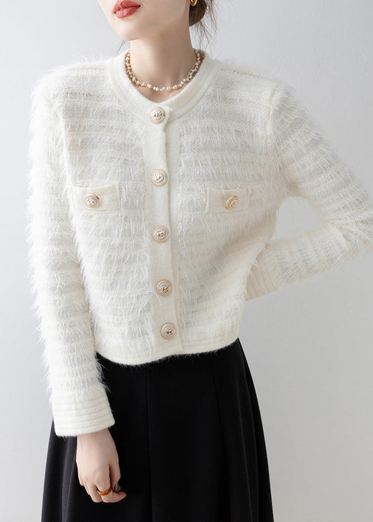 Italian Yellow O Neck Button Mink Hair Knitted Cardigans Spring