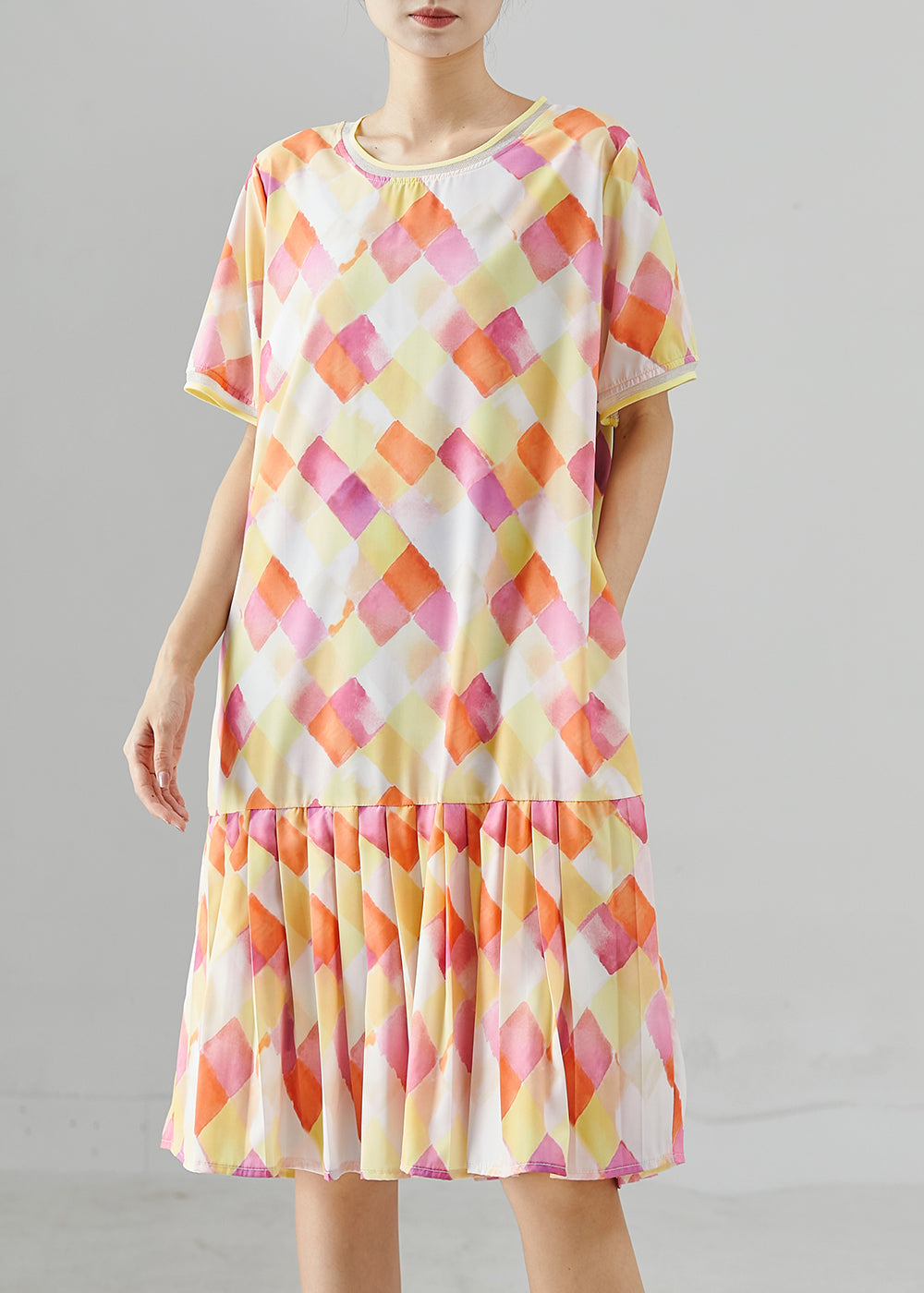 Italian Yellow Oversized Print Chiffon Tea Dresses Summer