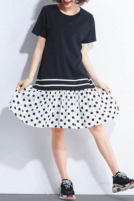 Italian black Cotton quilting dresses 2025 Shirts patchwork o neck loose Summer Dress