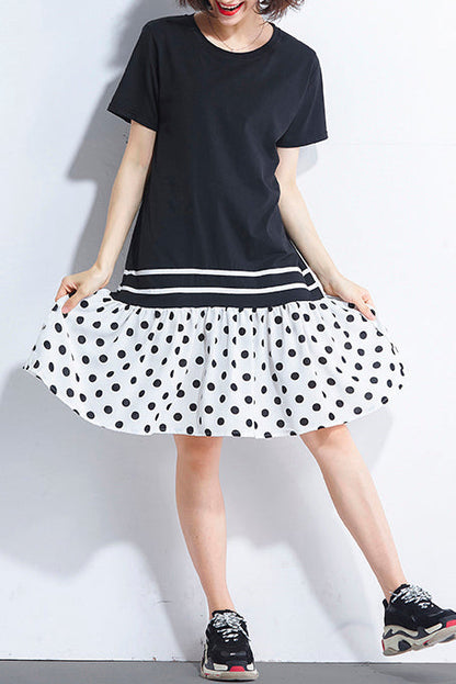 Italian black Cotton quilting dresses 2025 Shirts patchwork o neck loose Summer Dress