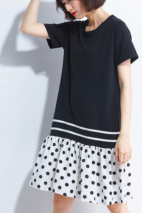 Italian black Cotton quilting dresses 2025 Shirts patchwork o neck loose Summer Dress