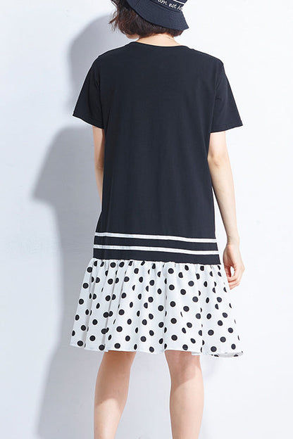 Italian black Cotton quilting dresses 2025 Shirts patchwork o neck loose Summer Dress