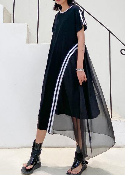 Italian black cotton dress o neck patchwork Kaftan Dresses - SooLinen