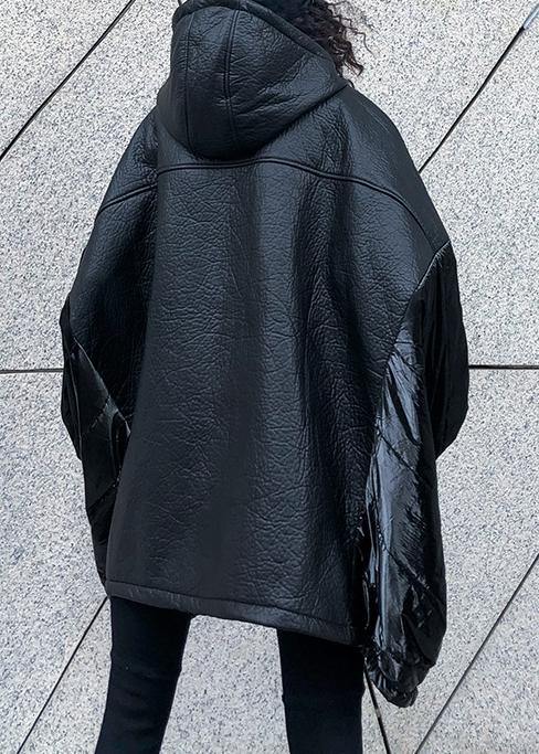 Italian black linen cotton shirts women Inspiration hooded Batwing Sleeve fall top - SooLinen