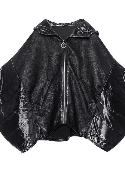 Italian black linen cotton shirts women Inspiration hooded Batwing Sleeve fall top - SooLinen