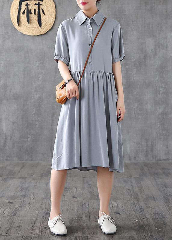 Italian gray quilting dresses lapel Cinched Art Dresses - SooLinen