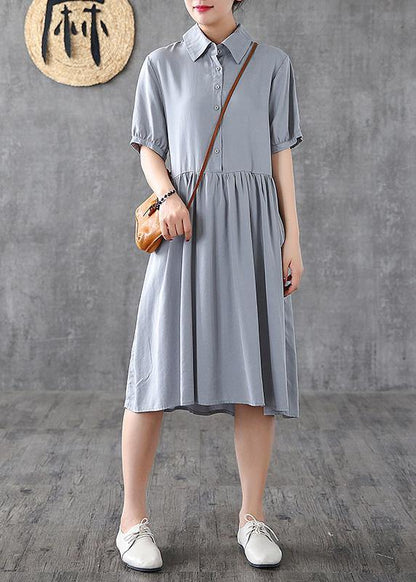 Italian gray quilting dresses lapel Cinched Art Dresses - SooLinen
