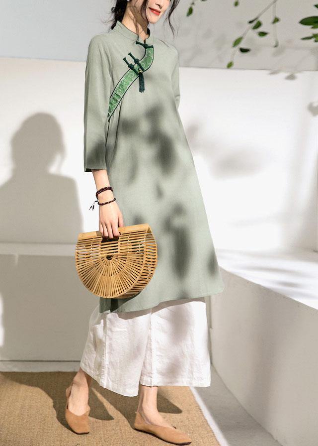 Italian green cotton Wardrobes o neck embroidery daily Dresses - SooLinen