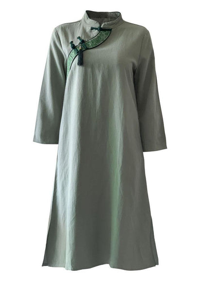 Italian green cotton Wardrobes o neck embroidery daily Dresses - SooLinen