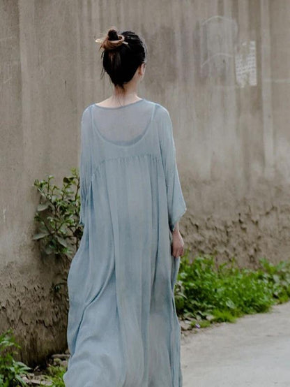 Italian green quilting dresses o neck large hem Traveling Dresses - SooLinen