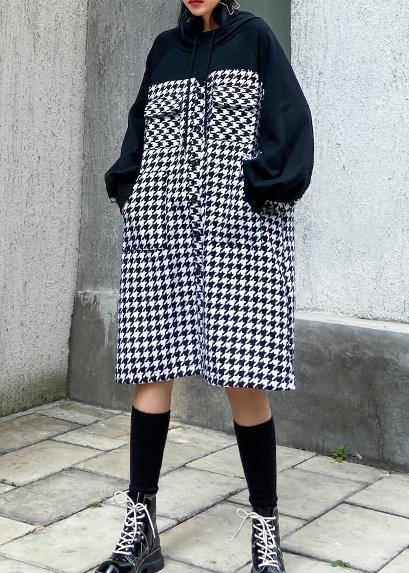 Italian hooded cotton plaid tunic dress Inspiration black cotton robes Dresses - SooLinen