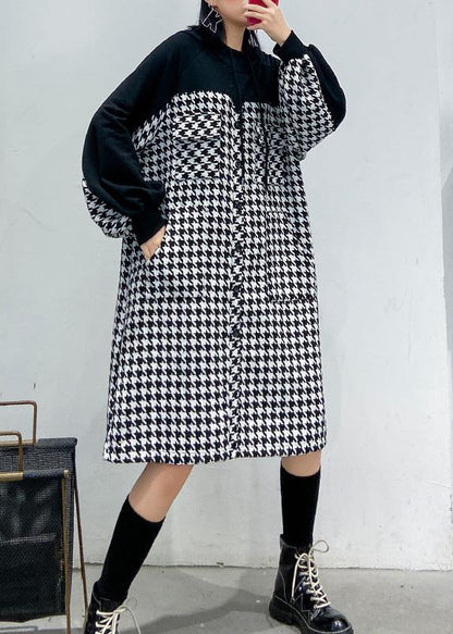 Italian hooded cotton plaid tunic dress Inspiration black cotton robes Dresses - SooLinen