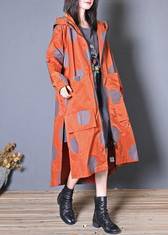 Italian hooded zippered Fine clothes red dotted Dresses coats fall - SooLinen