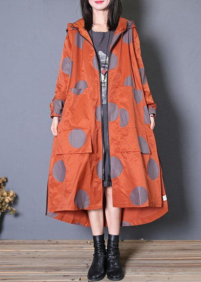 Italian hooded zippered Fine clothes red dotted Dresses coats fall - SooLinen