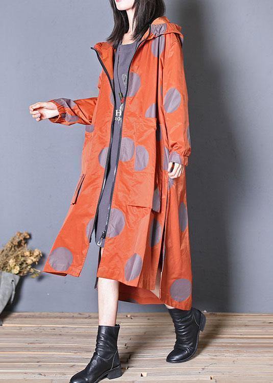 Italian hooded zippered Fine clothes red dotted Dresses coats fall - SooLinen